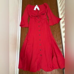 Rosie Assoulin Nautical By Nature Red Cutout Maxi Dress | Bell Sleeve size 6
